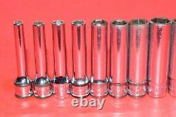 Snap-On 1/4 Drive 12 pc. Flank 6-POINT Metric 4mm 14mm Deep Well Socket Set