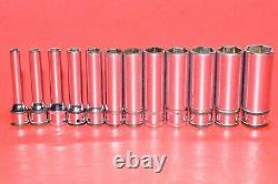 Snap-On 1/4 Drive 12 pc. Flank 6-POINT Metric 4mm 14mm Deep Well Socket Set