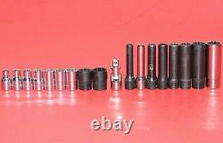 Snap-On 1/4 Drive 3/16 1/2 SAE Shallow Deep 12-POINT Flank Socket Set + U. J