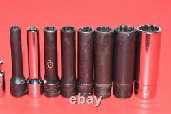 Snap-On 1/4 Drive 3/16 1/2 SAE Shallow Deep 12-POINT Flank Socket Set + U. J