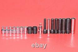 Snap-On 1/4 Drive 3/16 1/2 SAE Shallow Deep 12-POINT Flank Socket Set + U. J