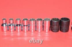 Snap-On 1/4 Drive 3/16 1/2 SAE Shallow Deep 12-POINT Flank Socket Set + U. J