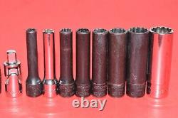 Snap-On 1/4 Drive 3/16 1/2 SAE Shallow Deep 12-POINT Flank Socket Set + U. J