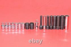 Snap-On 1/4 Drive 3/16 1/2 SAE Shallow Deep 12-POINT Flank Socket Set + U. J