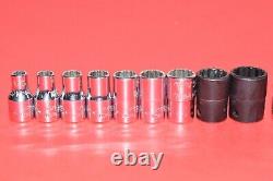 Snap-On 1/4 Drive 3/16 1/2 SAE Shallow Deep 12-POINT Flank Socket Set + U. J