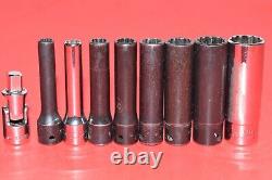 Snap-On 1/4 Drive 3/16 1/2 SAE Shallow Deep 12-POINT Flank Socket Set + U. J