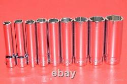 Snap-On 1/4 Drive 9 pc. Flank 6-POINT SAE 7/32 9/16 Deep Well Socket Set