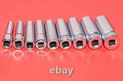 Snap-On 1/4 Drive 9 pc. Flank 6-POINT SAE 7/32 9/16 Deep Well Socket Set