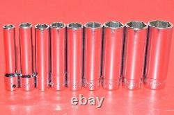 Snap-On 1/4 Drive 9 pc. Flank 6-POINT SAE 7/32 9/16 Deep Well Socket Set