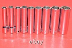 Snap-On 1/4 Drive 9 pc. Flank 6-POINT SAE 7/32 9/16 Deep Well Socket Set