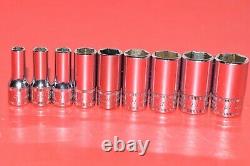 Snap-On 1/4 Drive 9pc Metric 5mm 14mm Semi-Deep Well 6-POINT Flank Socket Set