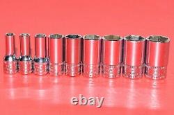 Snap-On 1/4 Drive 9pc Metric 5mm 14mm Semi-Deep Well 6-POINT Flank Socket Set