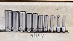 Snap-On 10 Pc 3/8 Drive SAE 6 Point Deep Socket Set SFS Pre-owned FREE SHIPPI