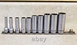 Snap-On 10 Pc 3/8 Drive SAE 6 Point Deep Socket Set SFS Pre-owned FREE SHIPPI