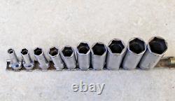 Snap-On 10 Pc 3/8 Drive SAE 6 Point Deep Socket Set SFS Pre-owned FREE SHIPPI