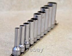 Snap-On 10 Pc 3/8 Drive SAE 6 Point Deep Socket Set SFS Pre-owned FREE SHIPPI