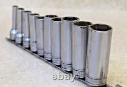 Snap-On 10 Pc 3/8 Drive SAE 6 Point Deep Socket Set SFS Pre-owned FREE SHIPPI