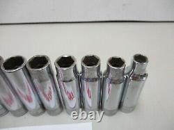 Snap On 10 Pc TSM 1/2 Drive 6 Point Metric Deep Sockets 10,12,13,14,15,16.20