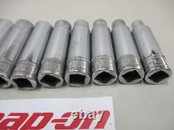 Snap On 10 Pc TSM 1/2 Drive 6 Point Metric Deep Sockets 10,12,13,14,15,16.20