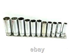 Snap-On 11 Pc 3/8 Drive 6-point Metric Flank Drive Deep Socket Set SFSM9-19mm