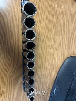 Snap On 11 Piece 1/2 Drive 12 Point Deep Wall Socket Set