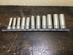 Snap-On 11 Piece 3/8 Drive 12 Point Metric Flank Drive Deep Socket Set SFM