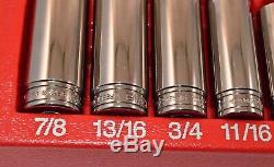 Snap-On 11 pc 3/8 Drive 6 Point SAE Deep Flank Drive Socket Set No Owner Marks