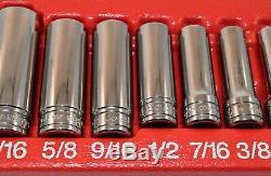 Snap-On 11 pc 3/8 Drive 6 Point SAE Deep Flank Drive Socket Set No Owner Marks