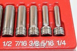 Snap-On 11 pc 3/8 Drive 6 Point SAE Deep Flank Drive Socket Set No Owner Marks