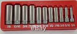 Snap-On 11 pc 3/8 Drive 6 Point SAE Deep Flank Drive Socket Set No Owner Marks