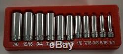 Snap-On 11 pc 3/8 Drive 6 Point SAE Deep Flank Drive Socket Set No Owner Marks