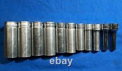 Snap-On 11 pc 3/8 Drive 6-Point SAE Flank Drive Deep Socket Set 211SFSY