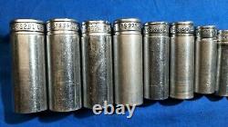 Snap-On 11 pc 3/8 Drive 6-Point SAE Flank Drive Deep Socket Set 211SFSY