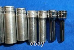 Snap-On 11 pc 3/8 Drive 6-Point SAE Flank Drive Deep Socket Set 211SFSY