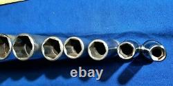 Snap-On 11 pc 3/8 Drive 6-Point SAE Flank Drive Deep Socket Set 211SFSY