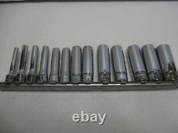 Snap On 112STMMY 13 PIECE 1/4 DRIVE METRIC 6 POINT DEEP SOCKET SET 4MM TO 15MM