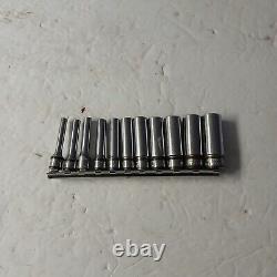 Snap On 11pc 1/4 Drive 6 Point Metric Deep Socket Set, 4mm to 14mm