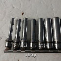 Snap On 11pc 1/4 Drive 6 Point Metric Deep Socket Set, 4mm to 14mm