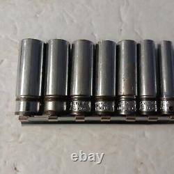 Snap On 11pc 1/4 Drive 6 Point Metric Deep Socket Set, 4mm to 14mm