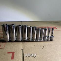 Snap On 11pc 3/8 Drive 6-Point Deep SAE Chrome Socket Set 1/4-7/8 211SFSY