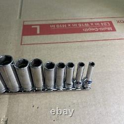 Snap On 11pc 3/8 Drive 6-Point Deep SAE Chrome Socket Set 1/4-7/8 211SFSY