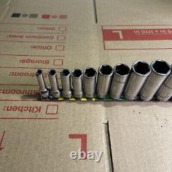 Snap On 11pc 3/8 Drive 6-Point Deep SAE Chrome Socket Set 1/4-7/8 211SFSY