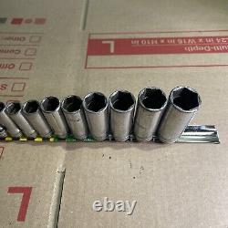 Snap On 11pc 3/8 Drive 6-Point Deep SAE Chrome Socket Set 1/4-7/8 211SFSY