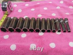 Snap-On 12 Pc 1/2 Drive 6 Point Standard Flank Drive Deep Socket Set 313TSYA