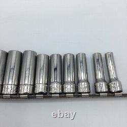 Snap On 12 Pc 3/8 Drive 6 Point Metric Deep Socket Set SFSM 8MM-19MM with Stand