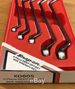 Snap-On 12-Point SAE Flank Drive Std 60° Deep Offset Box Wrench Set XO605 5 pc