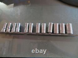 Snap On 12 pc 3/8 Drive 6-Point Metric Flank Drive Semi-Deep Socket Set212FSMS