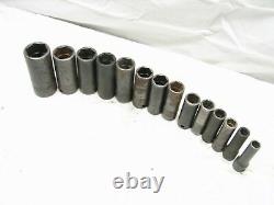 Snap-On 12 pc Deep Well 3/8 drive Metric Impact Sockets 8-24mm 6-Point