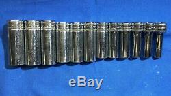 Snap-On 12pc 3/8 Dr 12 Point Metric Flank Drive Deep Socket Set 8-19mm 212SFMY