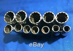 Snap-On 12pc 3/8 Dr 12 Point Metric Flank Drive Deep Socket Set 8-19mm 212SFMY